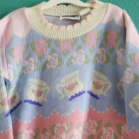 Miniwaves Vintage Tea & Flower Knit Kids Sweater - Picture 2 of 8